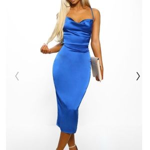 Cobalt Blue Satin Midi Dress